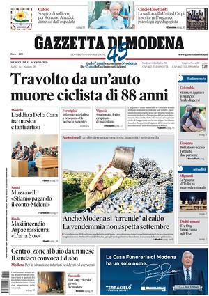 Prima pagina Gazzetta di Modena di oggi - Quotidiano regionale