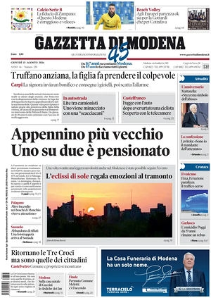 Prima pagina Gazzetta di Modena di oggi - Quotidiano regionale