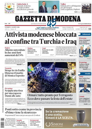 Prima pagina Gazzetta di Modena di oggi - Quotidiano regionale