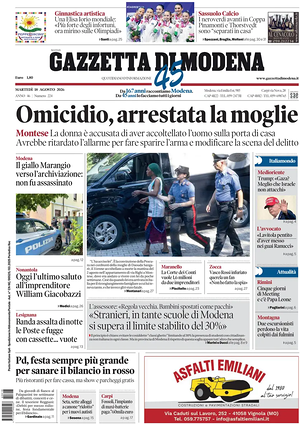 Prima pagina Gazzetta di Modena di oggi - Quotidiano regionale