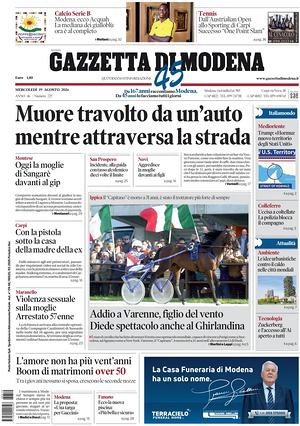 Prima pagina Gazzetta di Modena di oggi - Quotidiano regionale