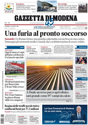 Prima pagina Gazzetta di Modena di oggi - Quotidiano regionale