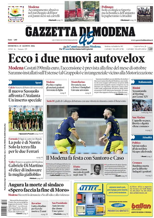 Prima pagina Gazzetta di Modena di oggi - Quotidiano regionale