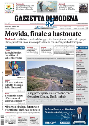 Prima pagina Gazzetta di Modena di oggi - Quotidiano regionale