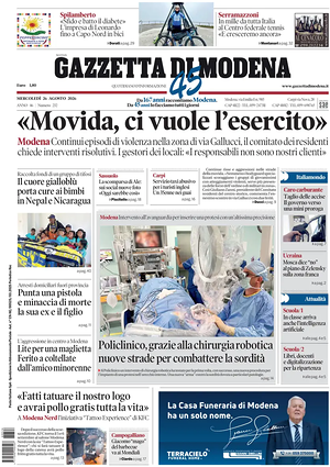 Prima pagina Gazzetta di Modena di oggi - Quotidiano regionale