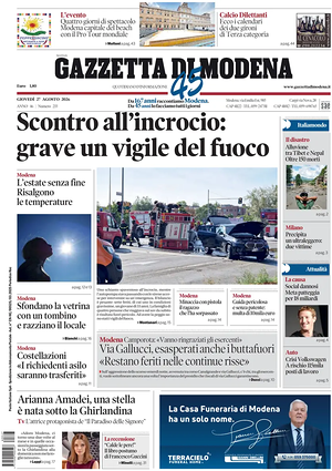 Prima pagina Gazzetta di Modena di oggi - Quotidiano regionale
