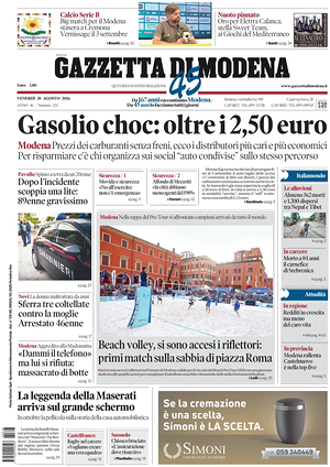 Prima pagina Gazzetta di Modena di oggi - Quotidiano regionale