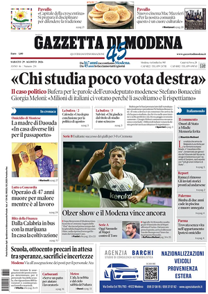 Prima pagina Gazzetta di Modena di oggi - Quotidiano regionale