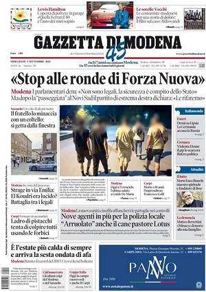 Prima pagina Gazzetta di Modena di oggi - Quotidiano regionale