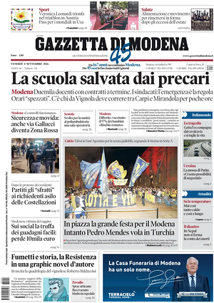 Prima pagina Gazzetta di Modena di oggi - Quotidiano regionale