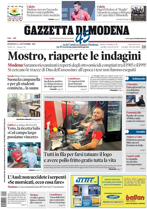 Prima pagina Gazzetta di Modena di oggi - Quotidiano regionale