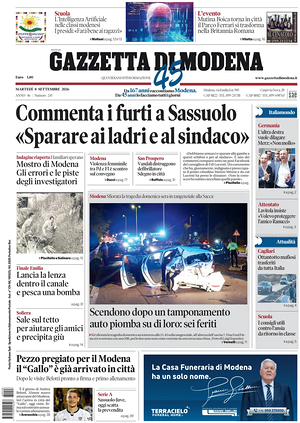 Prima pagina Gazzetta di Modena di oggi - Quotidiano regionale