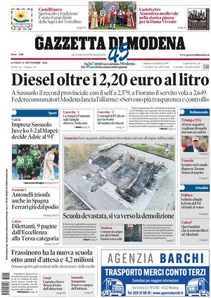 Prima pagina Gazzetta di Modena di oggi - Quotidiano regionale