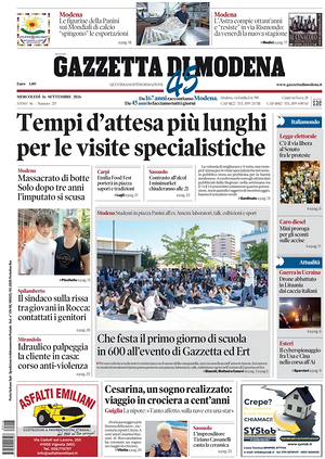 Prima pagina Gazzetta di Modena di oggi - Quotidiano regionale