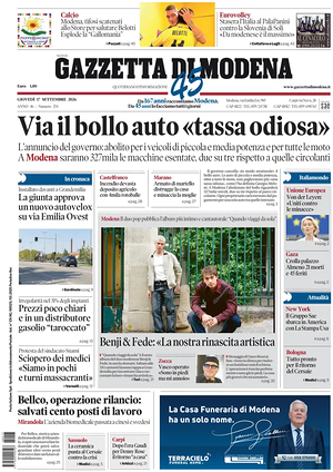 Prima pagina Gazzetta di Modena di oggi - Quotidiano regionale