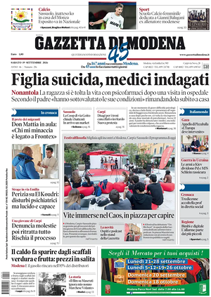 Prima pagina Gazzetta di Modena di oggi - Quotidiano regionale