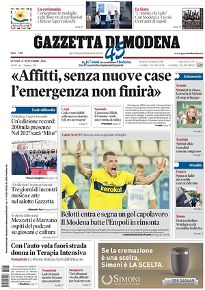Prima pagina Gazzetta di Modena di oggi - Quotidiano regionale