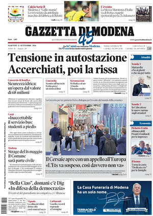 Prima pagina Gazzetta di Modena di oggi - Quotidiano regionale