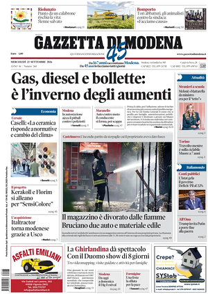 Prima pagina Gazzetta di Modena di oggi - Quotidiano regionale