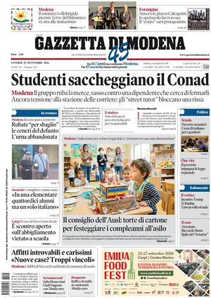 Prima pagina Gazzetta di Modena di oggi - Quotidiano regionale