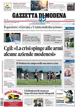 Prima pagina Gazzetta di Modena di oggi - Quotidiano regionale