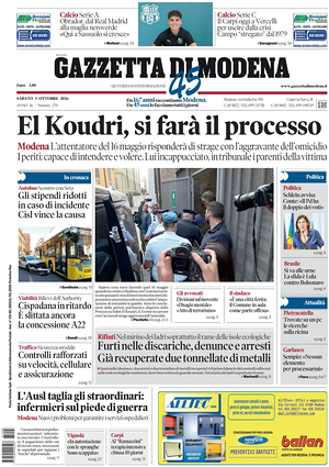 Prima pagina Gazzetta di Modena di oggi - Quotidiano regionale