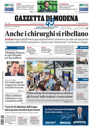 Prima pagina Gazzetta di Modena di oggi - Quotidiano regionale