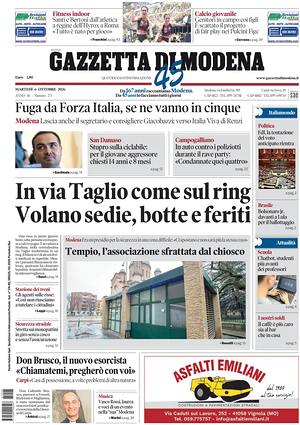 Prima pagina Gazzetta di Modena di oggi - Quotidiano regionale