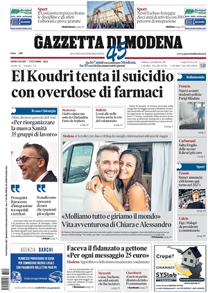 Prima pagina Gazzetta di Modena di oggi - Quotidiano regionale