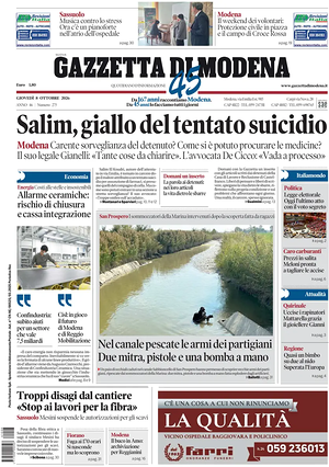 Prima pagina Gazzetta di Modena di oggi - Quotidiano regionale