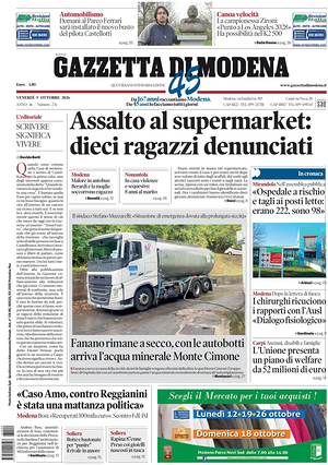 Prima pagina Gazzetta di Modena di oggi - Quotidiano regionale