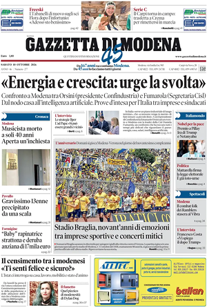 Prima pagina Gazzetta di Modena di oggi - Quotidiano regionale