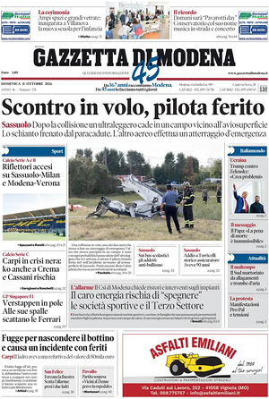 Prima pagina Gazzetta di Modena di oggi - Quotidiano regionale