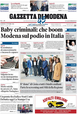 Prima pagina Gazzetta di Modena di oggi - Quotidiano regionale