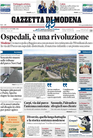 Prima pagina Gazzetta di Modena di oggi - Quotidiano regionale