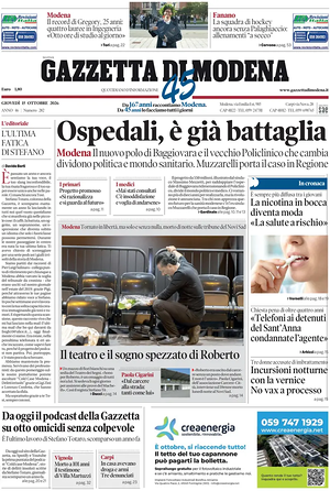 Prima pagina Gazzetta di Modena di oggi - Quotidiano regionale