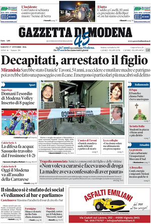 Prima pagina Gazzetta di Modena di oggi - Quotidiano regionale