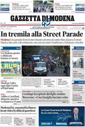 Prima pagina Gazzetta di Modena di oggi - Quotidiano regionale