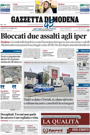 Prima pagina Gazzetta di Modena di oggi - Quotidiano regionale