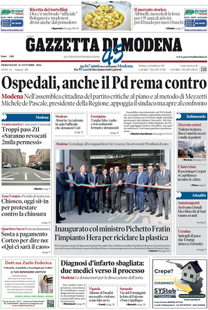 Prima pagina Gazzetta di Modena di oggi - Quotidiano regionale