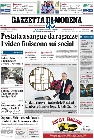 Prima pagina Gazzetta di Modena di oggi - Quotidiano regionale
