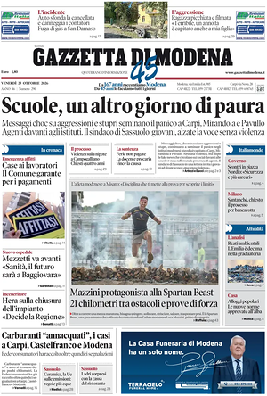Prima pagina Gazzetta di Modena di oggi - Quotidiano regionale