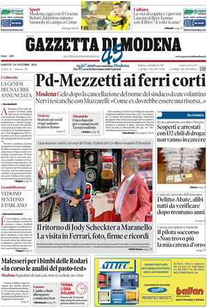 Prima pagina Gazzetta di Modena di oggi - Quotidiano regionale