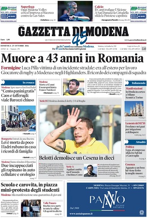 Prima pagina Gazzetta di Modena di oggi - Quotidiano regionale