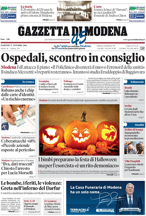 Prima pagina Gazzetta di Modena di oggi - Quotidiano regionale