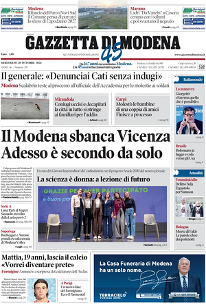 Prima pagina Gazzetta di Modena di oggi - Quotidiano regionale