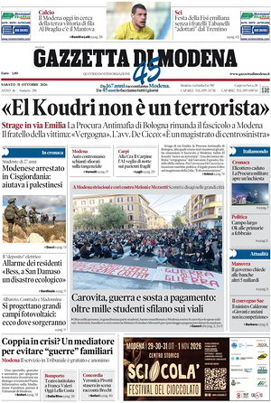 Prima pagina Gazzetta di Modena di oggi - Quotidiano regionale