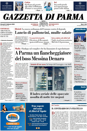 Prima pagina Gazzetta di Parma di oggi - Quotidiano regionale