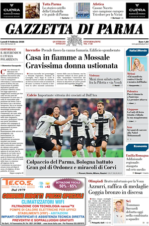 Prima pagina Gazzetta di Parma di oggi - Quotidiano regionale