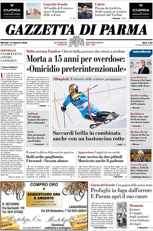 Prima pagina Gazzetta di Parma di oggi - Quotidiano regionale